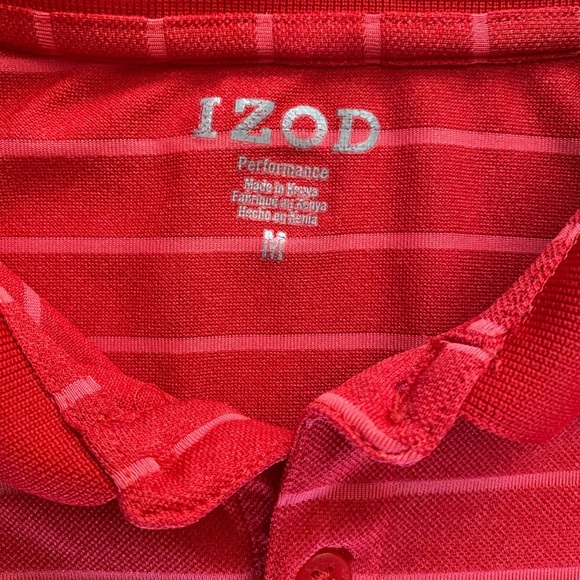 Izod Performance Polo, Men’s Medium, Red Striped, Moisture Wicking - Picture 2 of 8
